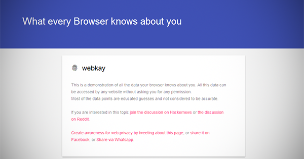 ブラウザかの情報漏洩を調査するツール「webkay」